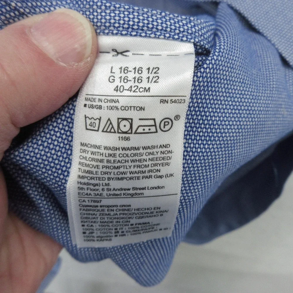 Banana Republic Shirt Mens Large Blue Grant Fit Non-Iron Stretch Dress 16-16.5